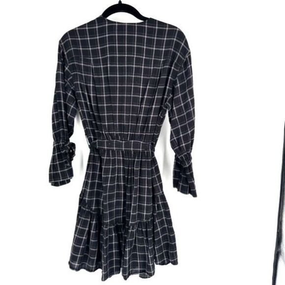 Rebecca Taylor La Vie Gingham Plaid Shirt Dress Button Down Black Ruffle Size XS - Picture 3 of 11